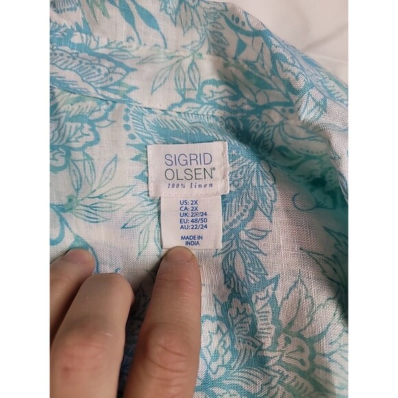 Sigrid Olsen 100% Linen Floral Popover Blouse Button Side Detail Women's 2X Plus - Picture 4 of 7